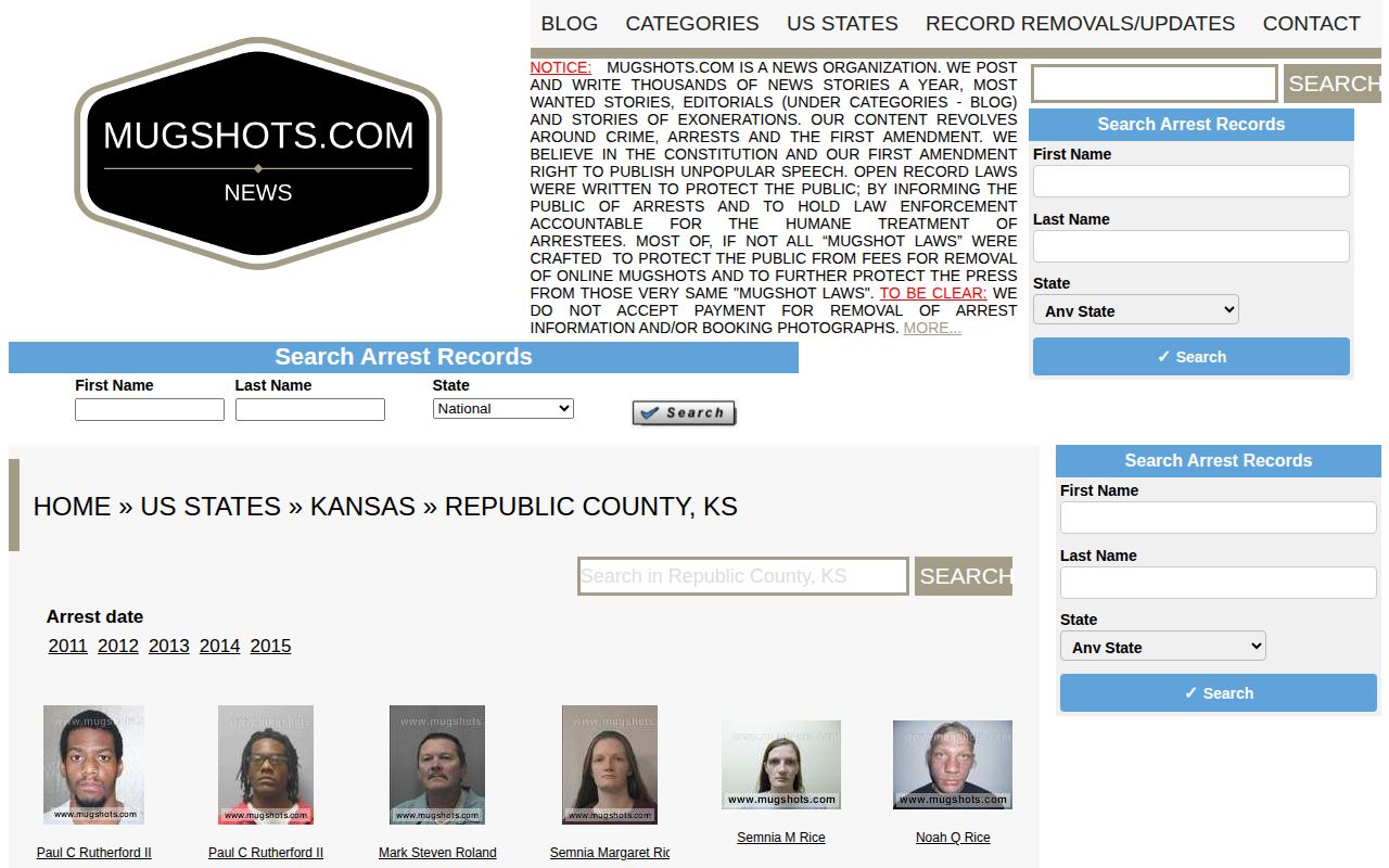 Unofficial Mugshots.com Republic County section interface